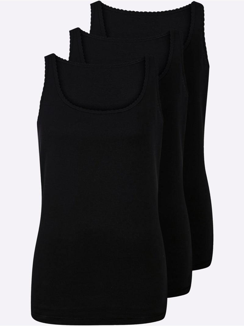 Lot de 3  - Débardeur Côtes Fines - Taille Standard - Witt Noir - Kiabi