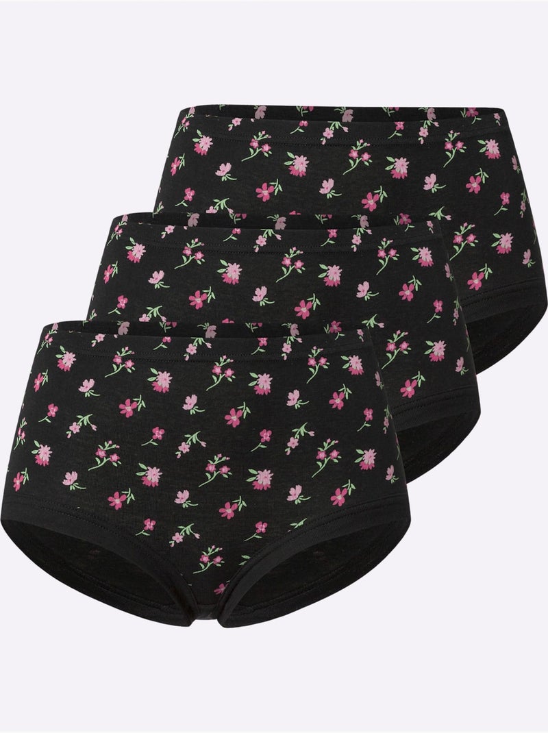 Lot de 3  - Slip Taille Haute Imprimé Mille Fleurs - Taille Standard - Moda Vilona Noir Noir Noir - Kiabi