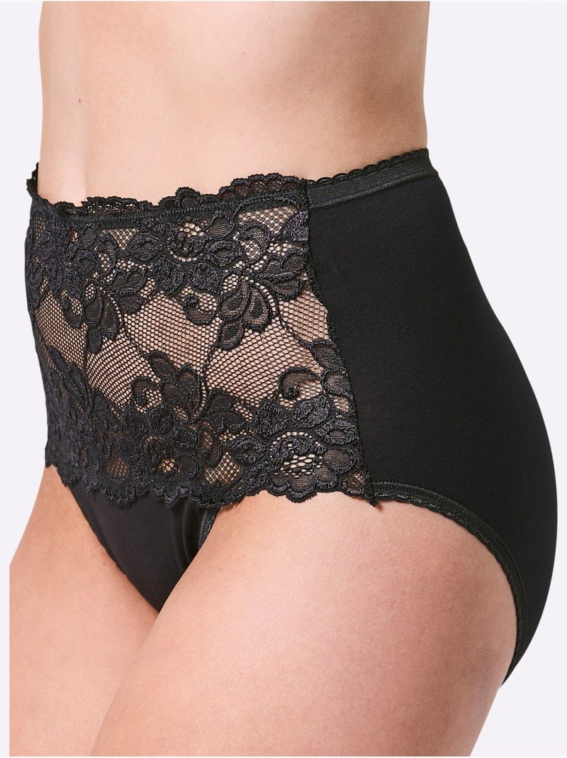Lot de 3  - Slip Taille Haute Jersey Fin - Taille Standard - Witt Noir - Kiabi
