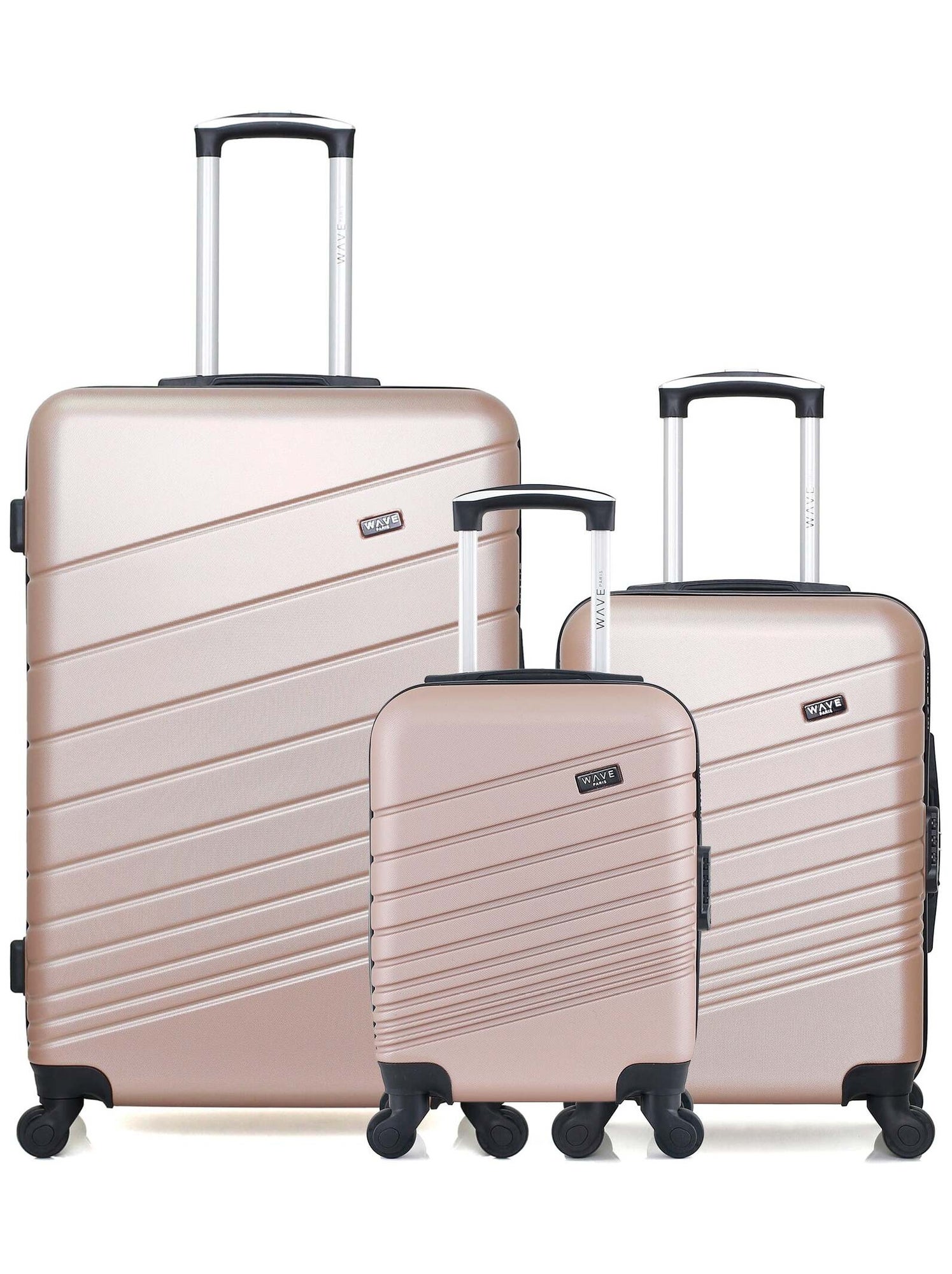 Lot De 3 Valises JET LAG Dubai - 39L, 100L, 140L - Coque Rigide Beige, Roues Multidirectionnelles, Serrure à Combinaison - 10