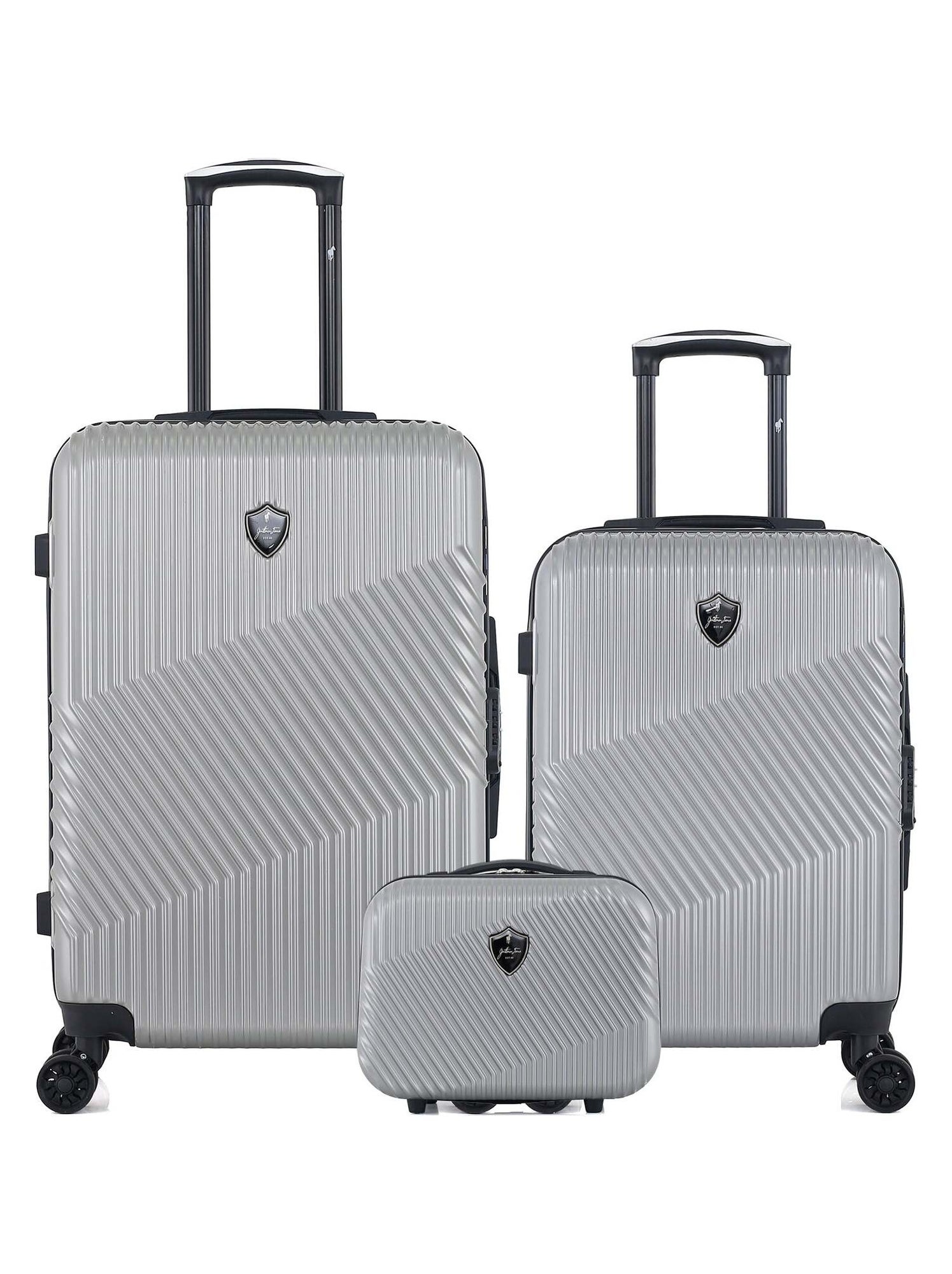 Lot De 3 Valises JET LAG Dubai - 39L, 100L, 140L - Coque Rigide Beige, Roues Multidirectionnelles, Serrure à Combinaison - 12