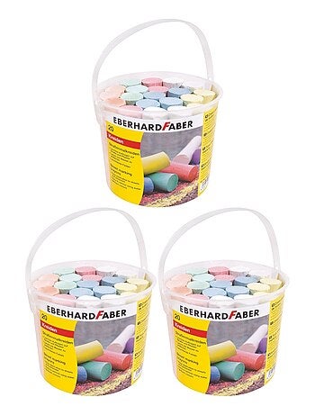Lot de 3 articles Eberhard Faber - Craies de rue, 3 seau avec 20 craies de couleur chacun