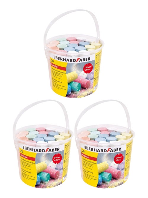 Lot de 3 articles Eberhard Faber - Craies de rue, 3 seaux avec 20 craies de couleur chacun - Kiabi