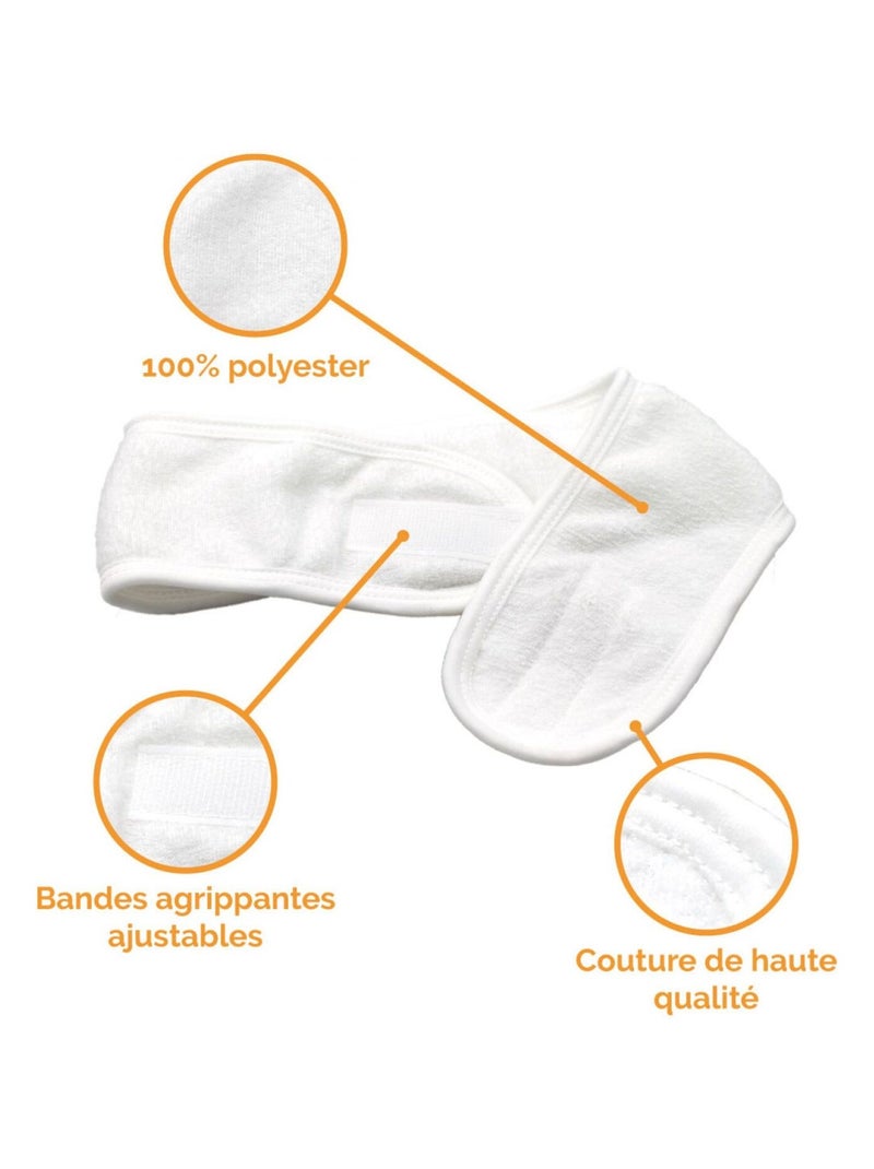Lot de 3 bandeaux de maquillage pour cheveux avec bande agrippante - Vivezen Blanc - Kiabi