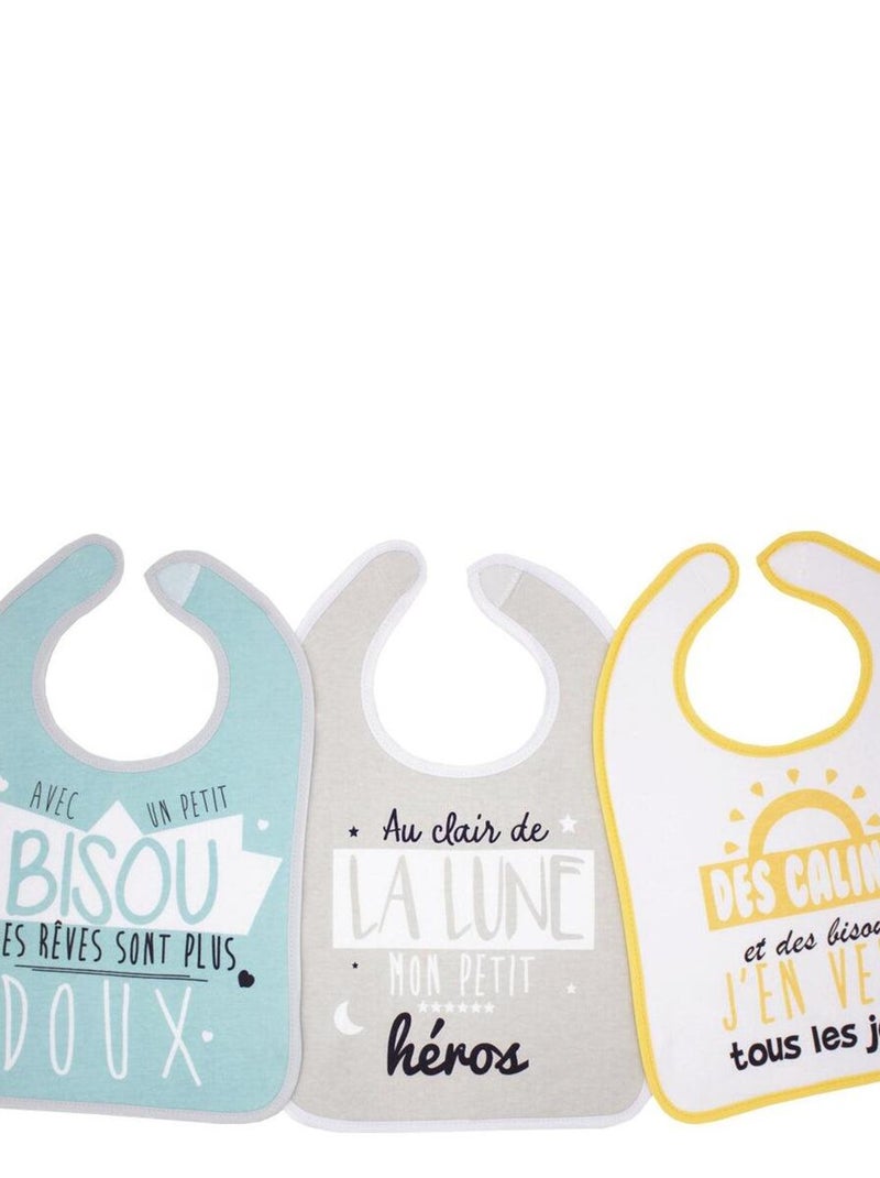 Lot de 3 bavoirs 1er age Bisous/Lune/Câlin 6+ Multicolore - Kiabi