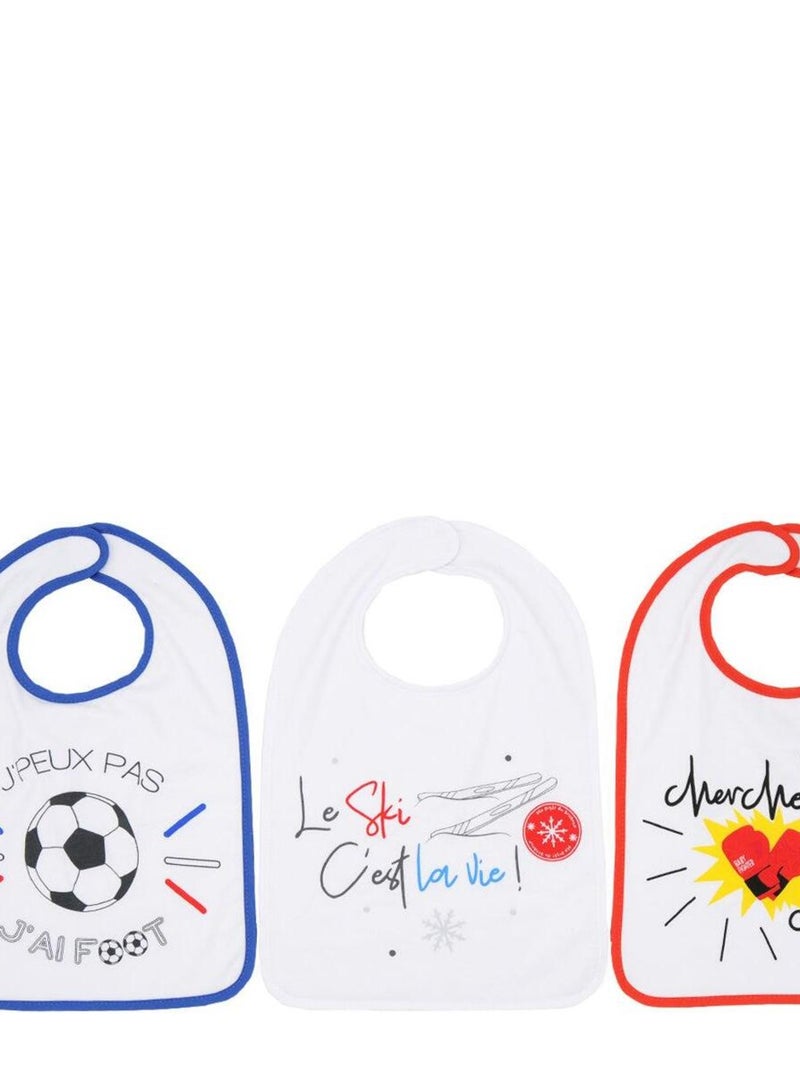 Lot de 3 bavoirs 1er âge Foot, Ski, Boxe - 6+ Bleu - Kiabi