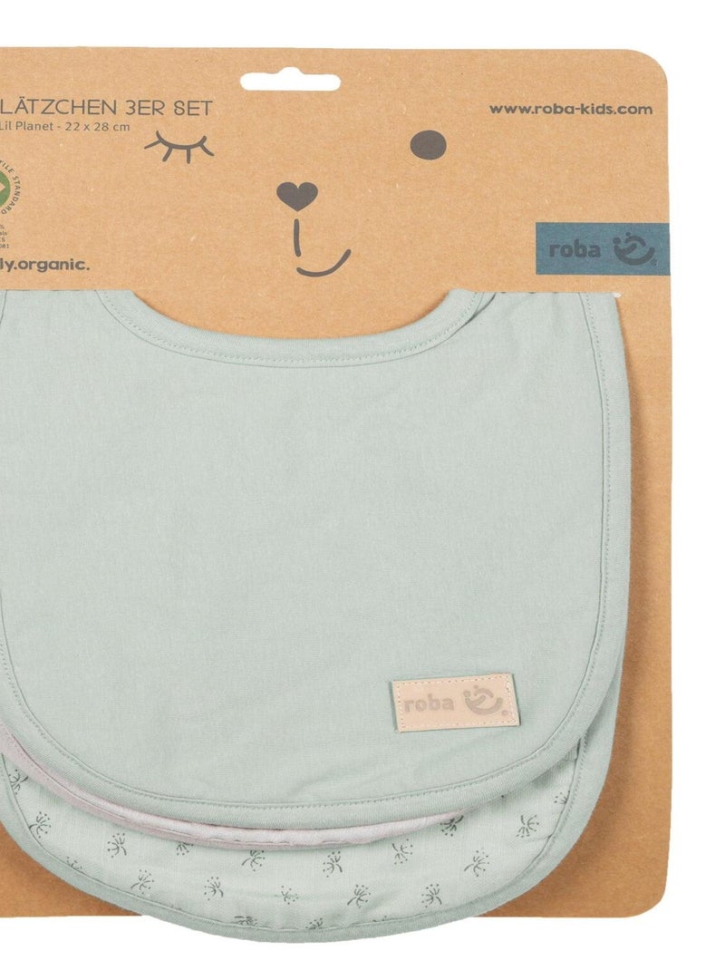 Lot de 3 bavoirs ajustables en coton bio - ROBA 'Lil Planet' Gris Vert clair - Kiabi