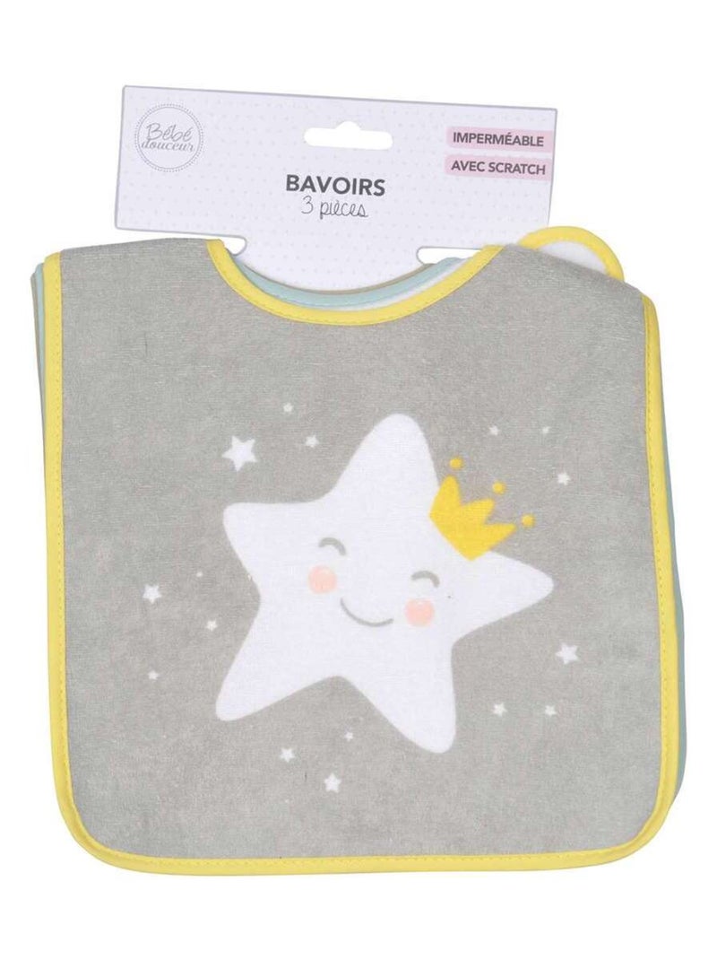 Lot de 3 bavoirs avec scratch TENDRESSE Gris - Kiabi