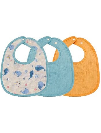 Lot de 3 bavoirs bébé en gaze de coton Baleine Les Chatounets