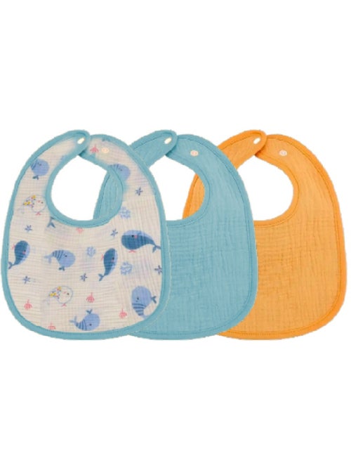 Lot de 3 bavoirs bébé en gaze de coton Baleine Les Chatounets - Kiabi