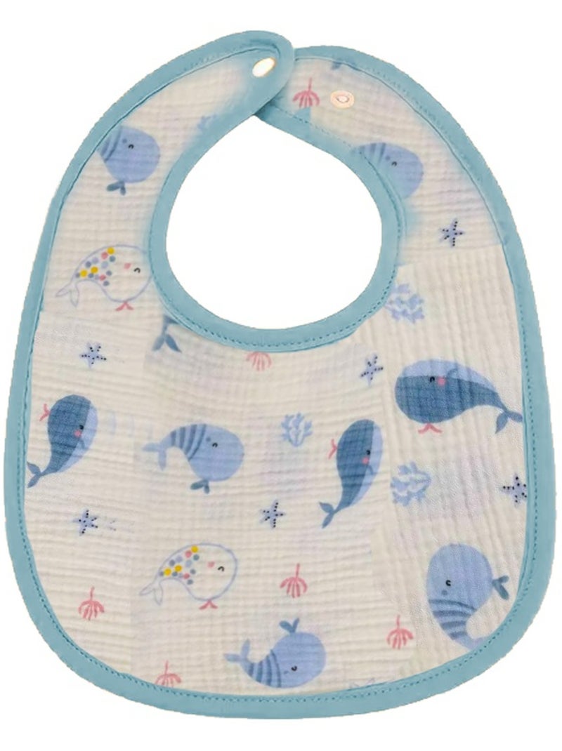 Lot de 3 bavoirs bébé en gaze de coton Baleine Les Chatounets Bleu Jaune - Kiabi