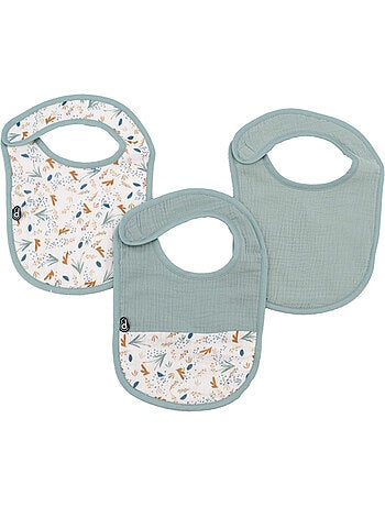 Lot de 3 bavoirs bébé en mousseline motif végétal