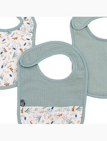 Lot de 3 bavoirs bébé en mousseline motif végétal