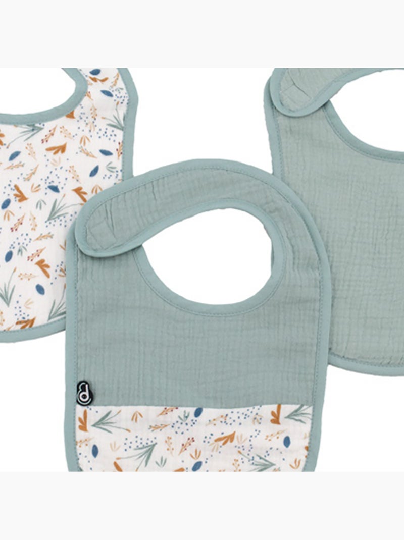 Lot de 3 bavoirs bébé en mousseline motif végétal Bleu - Kiabi