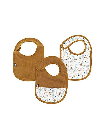 Lot de 3 bavoirs bébé en mousseline motif végétal