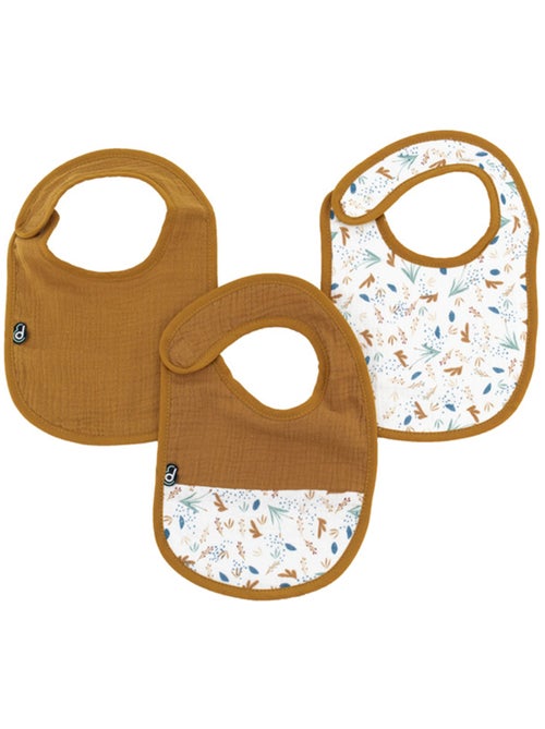 Lot de 3 bavoirs bébé en mousseline motif végétal - Kiabi