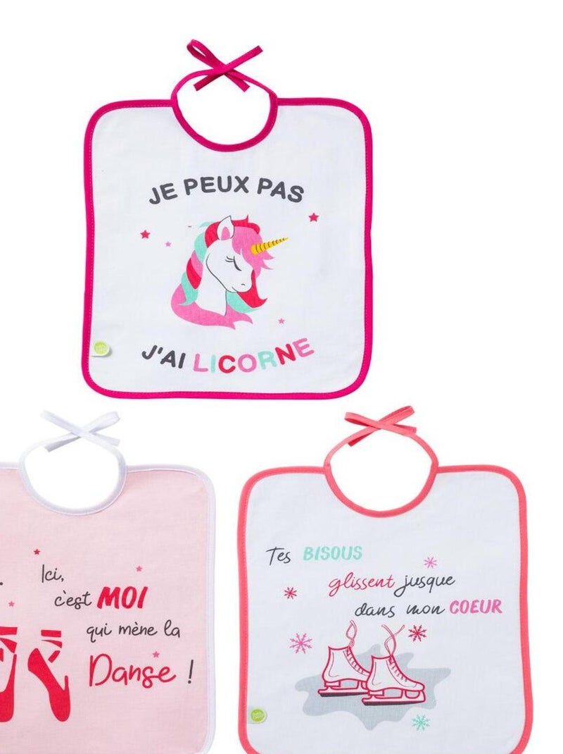 Lot de 3 bavoirs Danse, Patin, Poney - 6 mois Rose - Kiabi