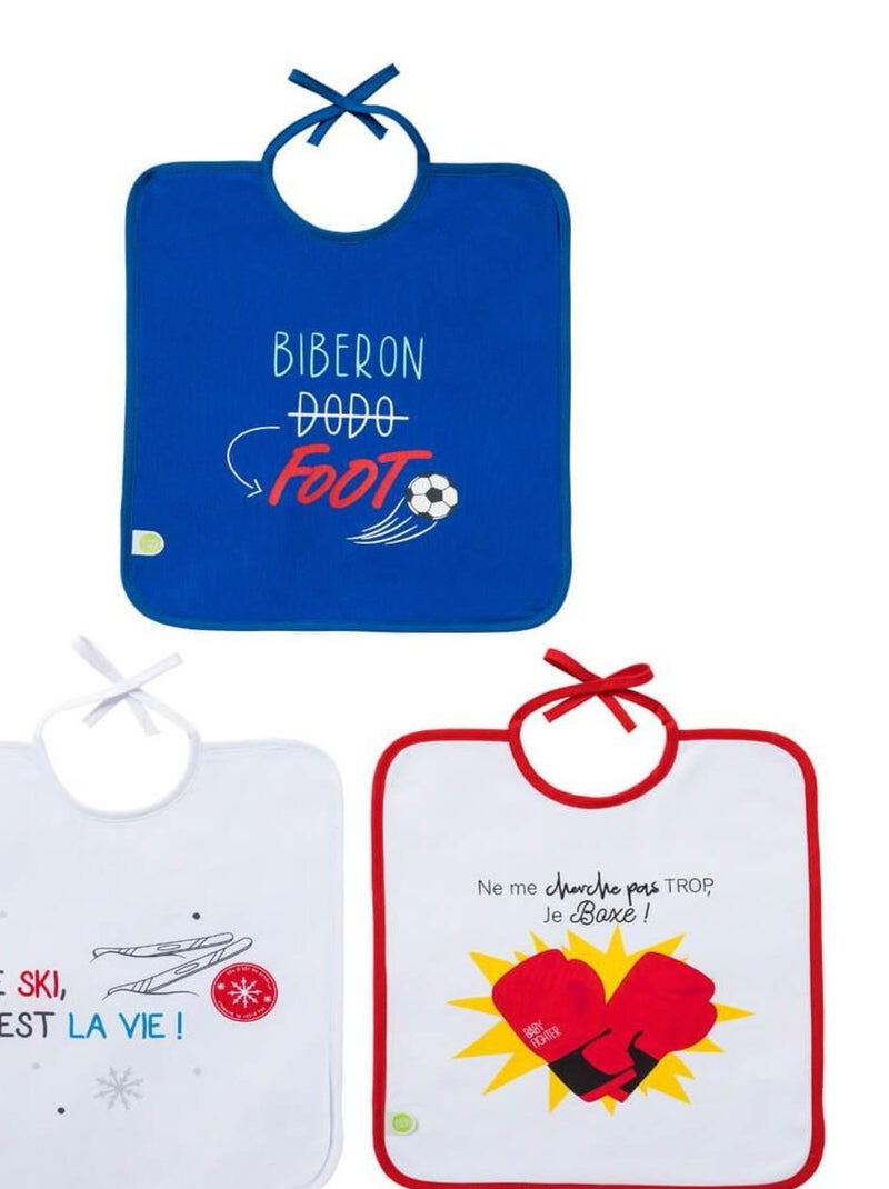 Lot de 3 bavoirs Foot, Ski, Boxe - 6 mois Bleu - Kiabi