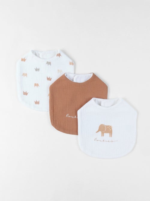 Lot de 3 bavoirs imprimé éléphant en mousseline, Noukie's - Kiabi