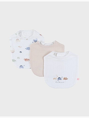 Lot de 3 bavoirs, mousseline de coton bio et éponge Noukie's
