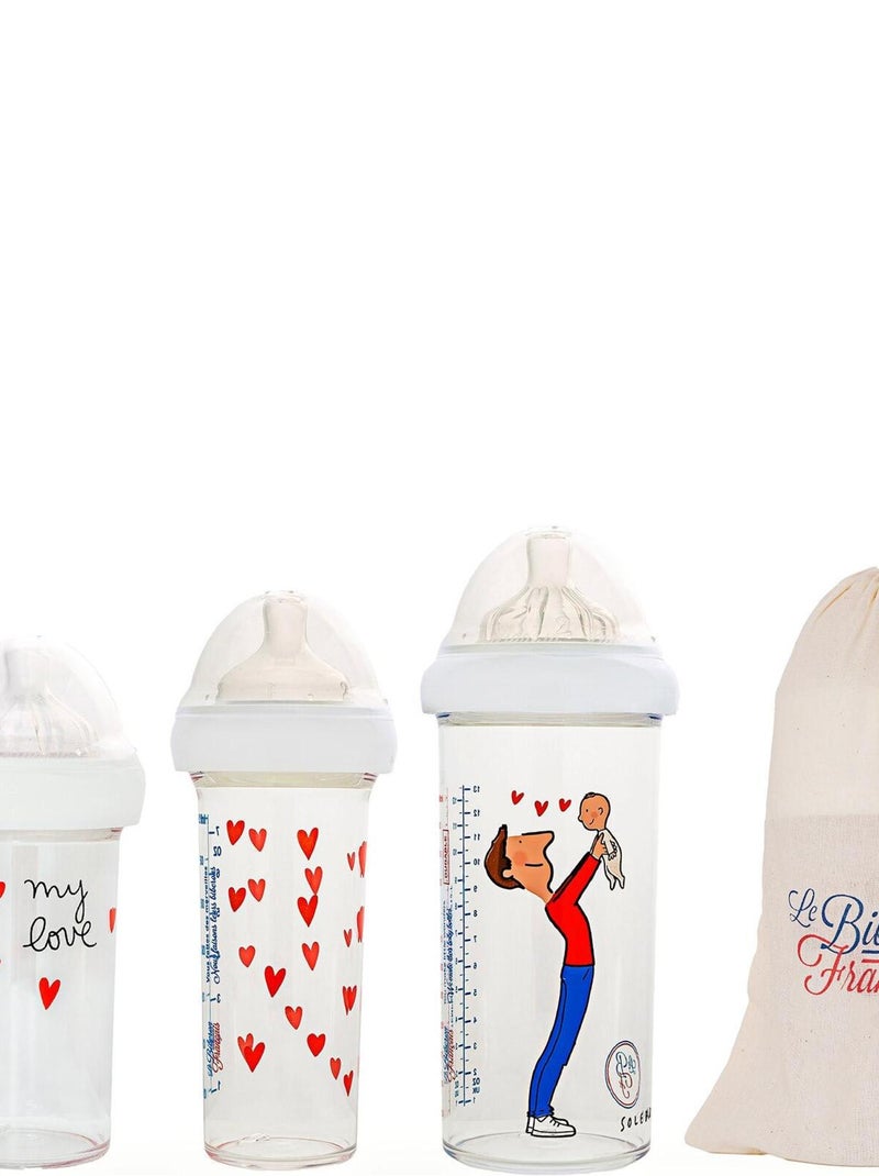 Lot de 3 biberons anti colique gigognes Papa-bébé by Soledad (360 ml et 210 ml) Rouge - Kiabi