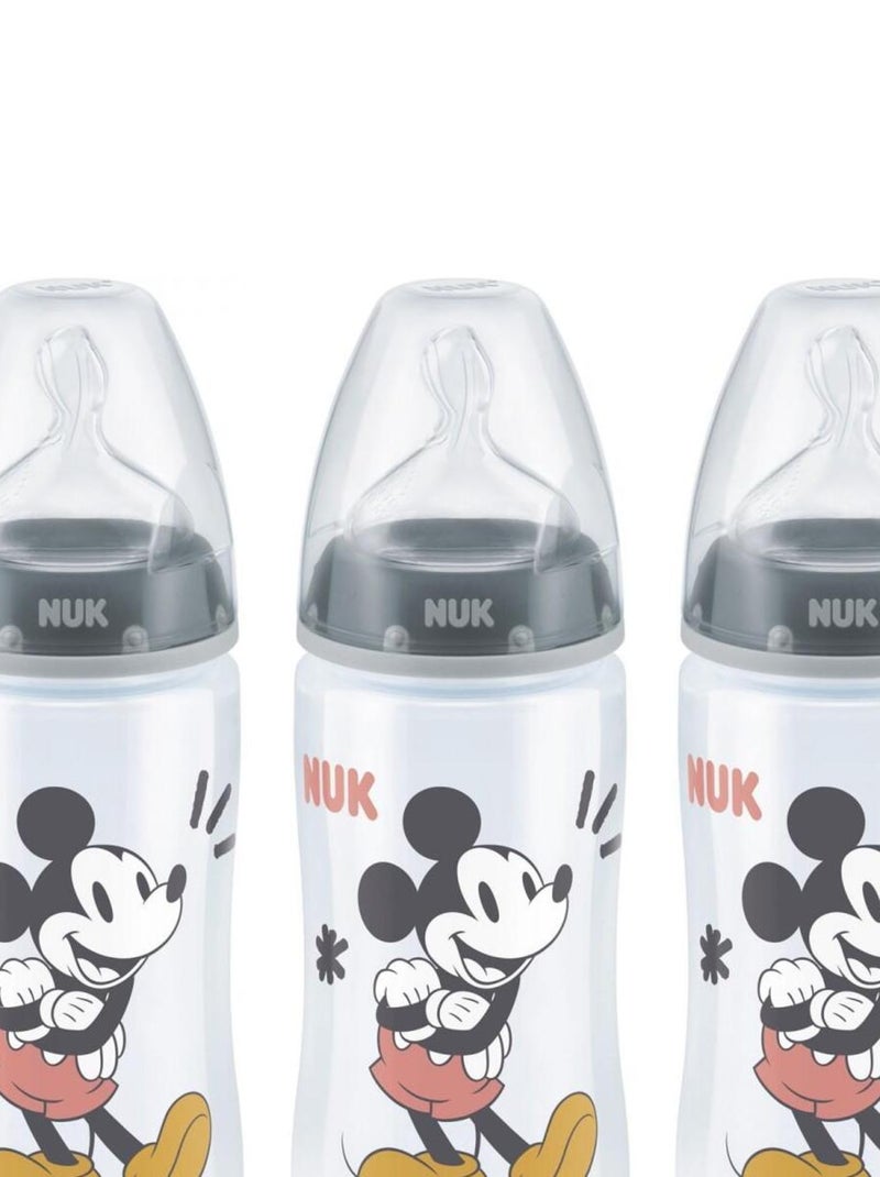 Lot de 3 biberons First Choice+ TC Mickey 300ml 6-18M perçage M Nuk Transparent - Kiabi