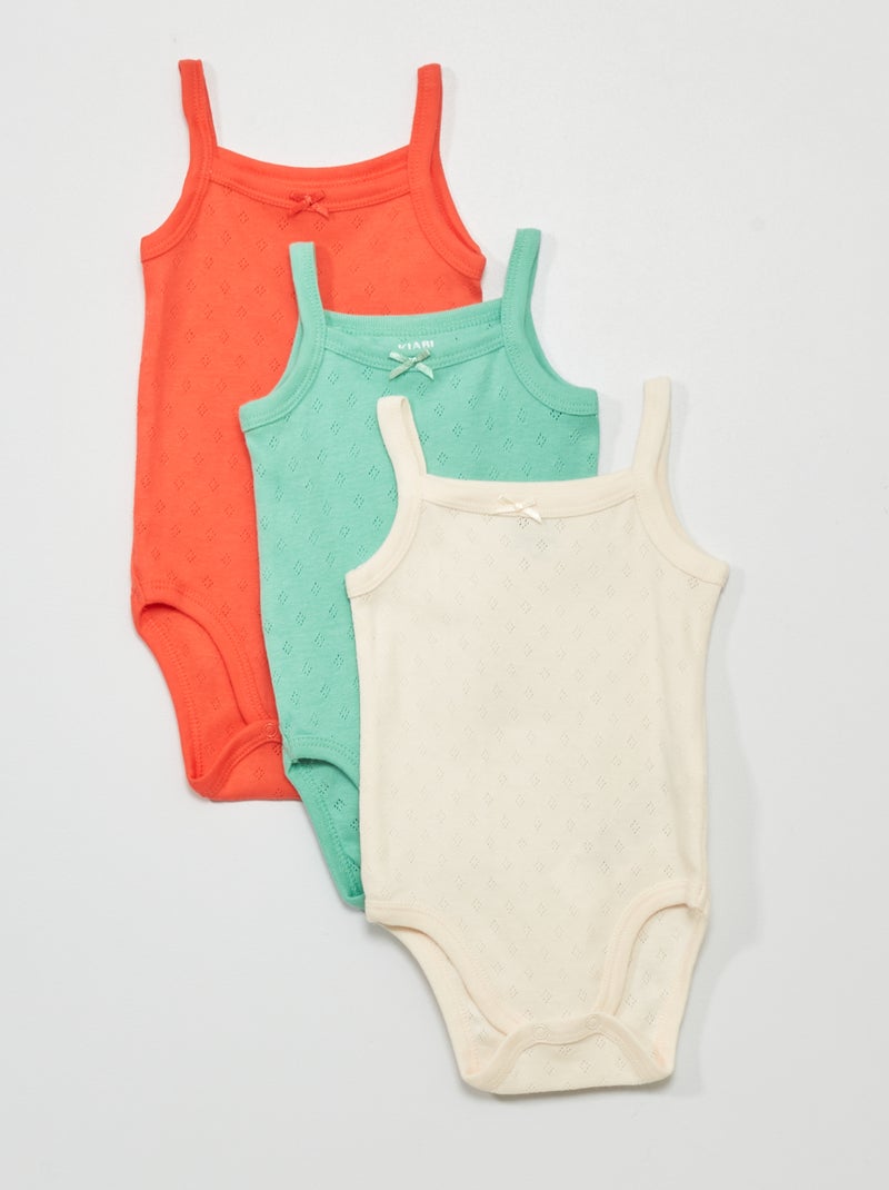 Lot de 3 bodies à fines bretelles Rouge/beige/vert - Kiabi