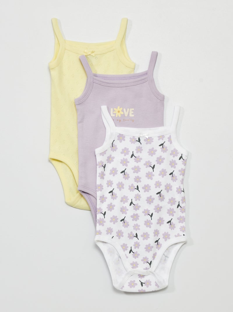Lot de 3 bodies à fines bretelles Violet/jaune/blanc - Kiabi