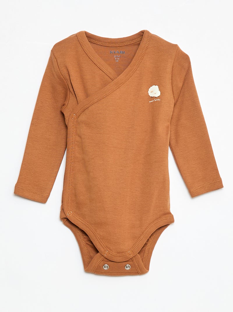 Lot de 3 bodies à manches longues avec ouverture pressionnée Beige - Kiabi