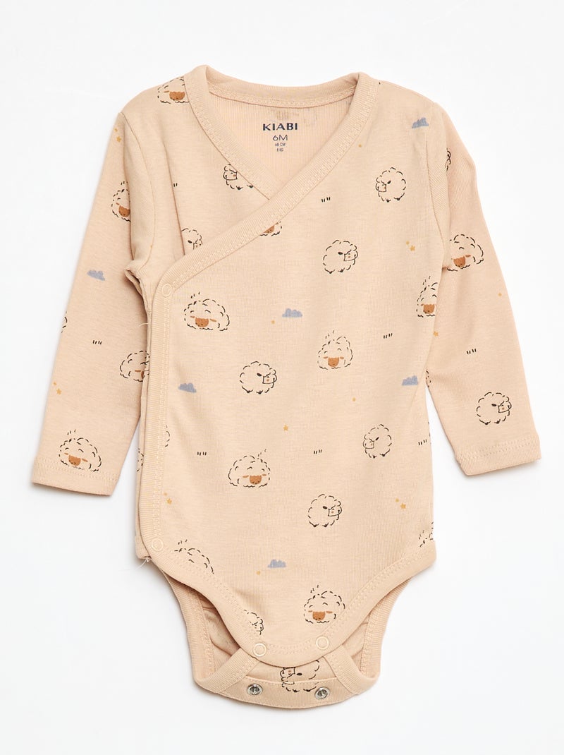 Lot de 3 bodies à manches longues avec ouverture pressionnée Beige - Kiabi