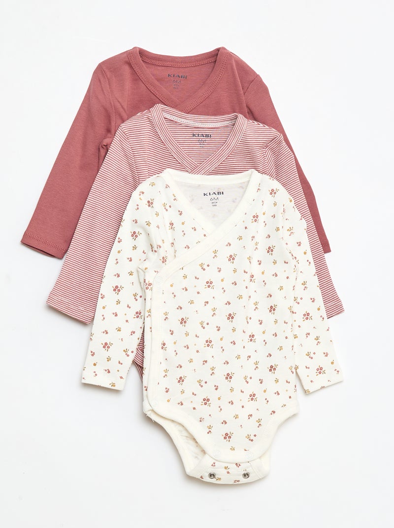 Lot de 3 bodies à manches longues avec ouverture pressionnée Rose - Kiabi