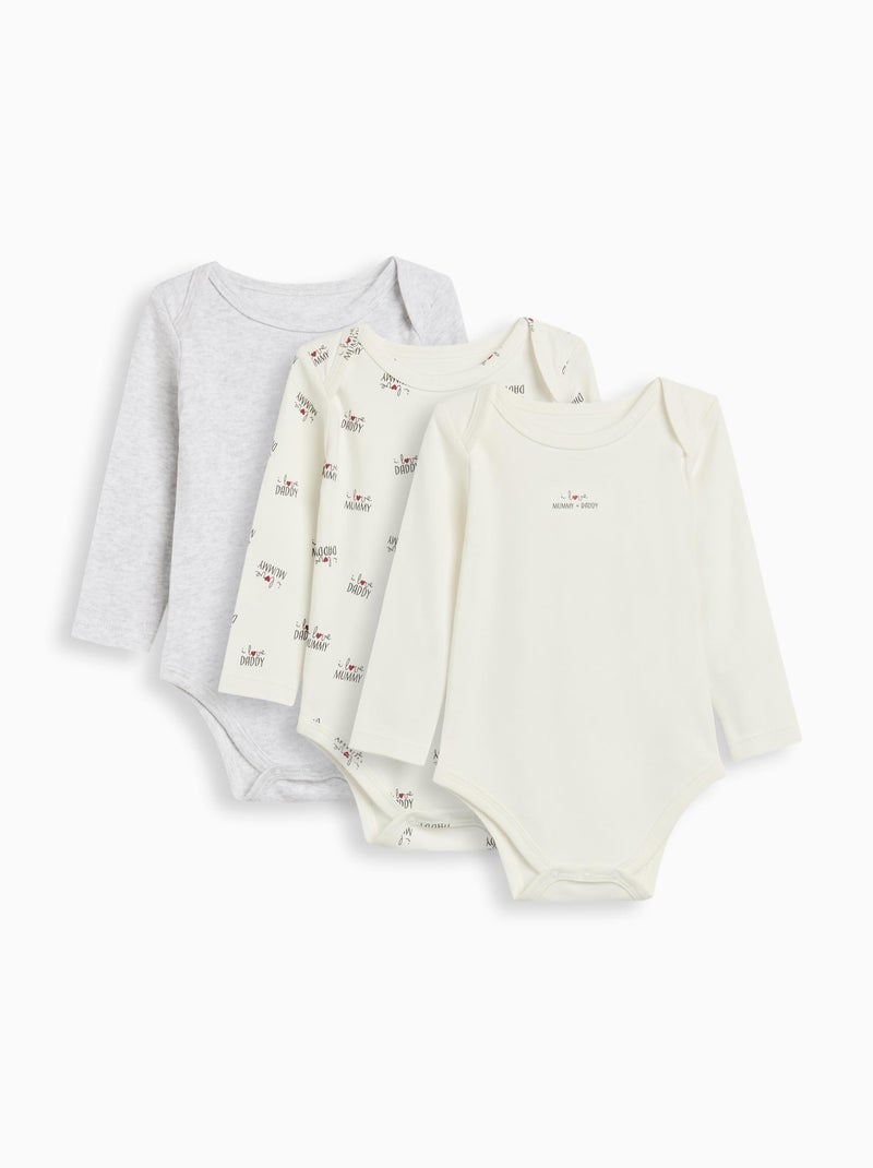 Lot de 3 bodies à manches longues MO Fashion Blanc Multicolore Gris - Kiabi
