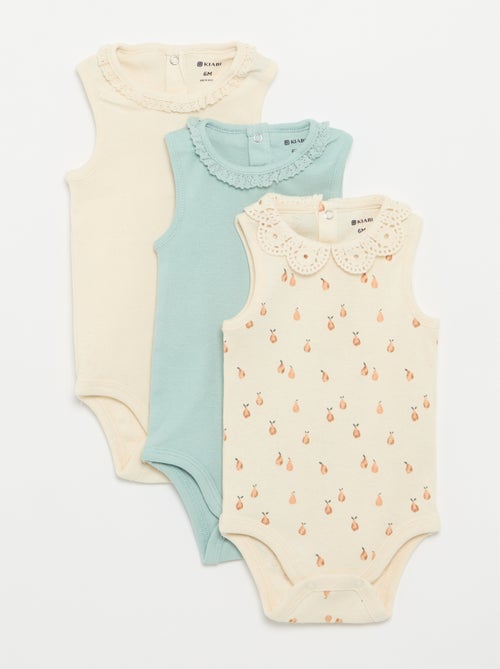 Lot de 3 bodies avec encolure rondes avec borderies - Kiabi Lot de 3 bodies avec encolure rondes avec borderies - Kiabi
