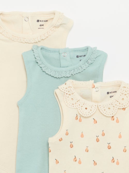 Lot de 3 bodies avec encolure rondes avec borderies - Kiabi Lot de 3 bodies avec encolure rondes avec borderies - Kiabi