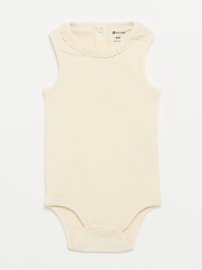 Lot de 3 bodies avec encolure rondes avec borderies Beige - Kiabi