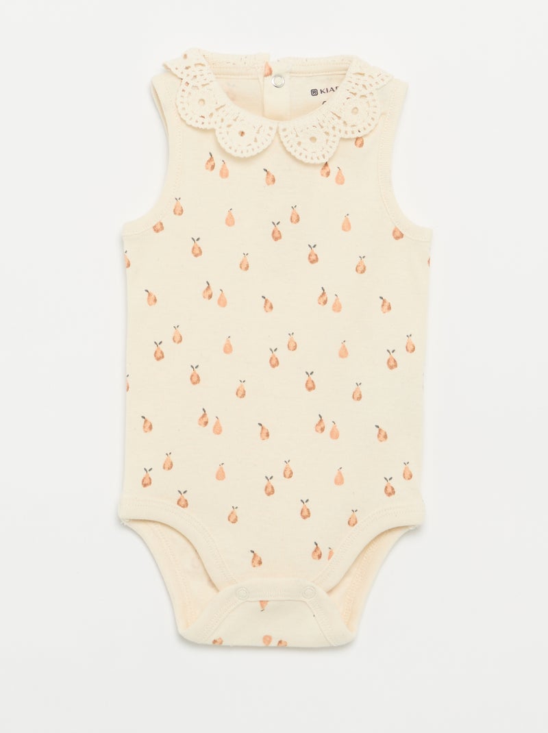 Lot de 3 bodies avec encolure rondes avec borderies Beige - Kiabi