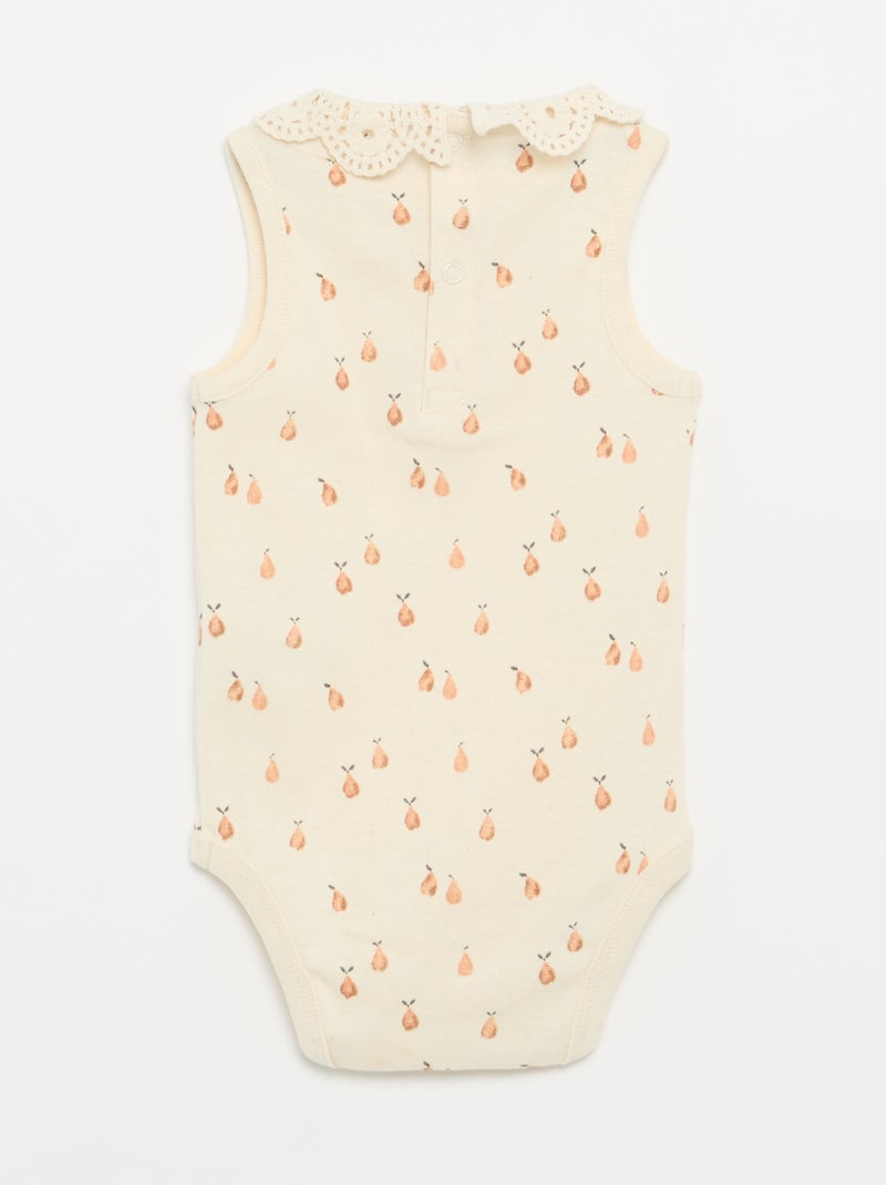 Lot de 3 bodies avec encolure rondes avec borderies Beige - Kiabi
