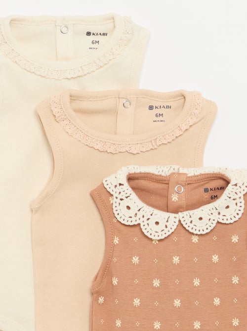 Lot de 3 bodies avec encolure rondes avec borderies - Kiabi