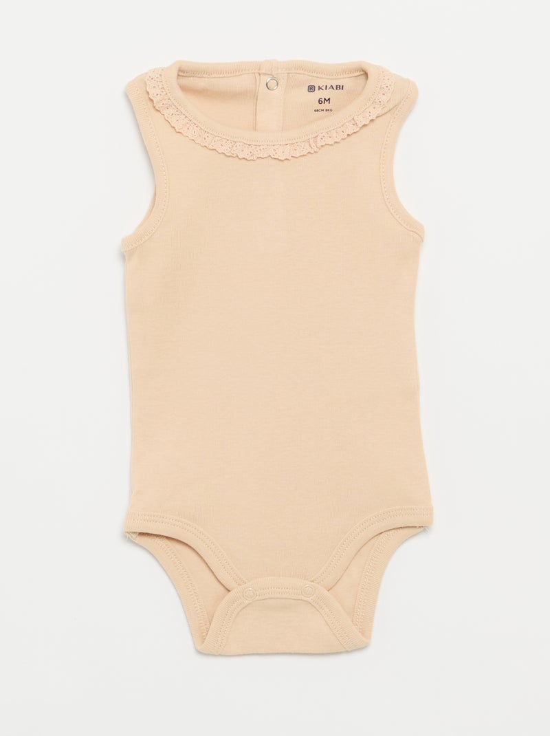 Lot de 3 bodies avec encolure rondes avec borderies Beige - Kiabi