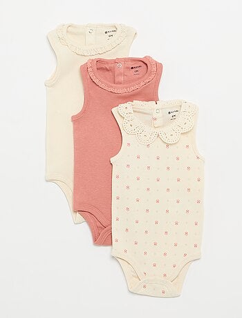 Lot de 3 bodies avec encolure rondes avec borderies