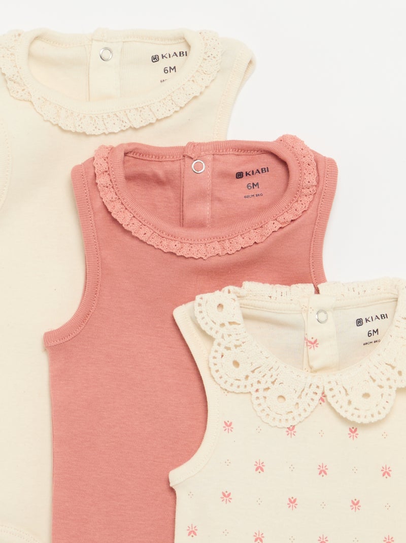 Lot de 3 bodies avec encolure rondes avec borderies Blanc - Kiabi