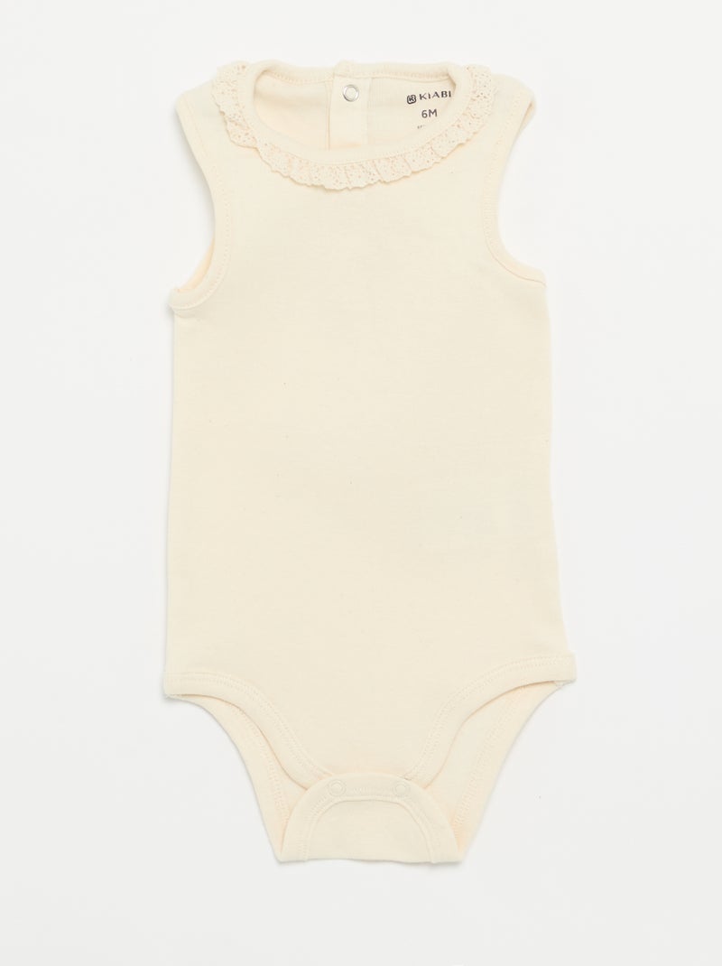 Lot de 3 bodies avec encolure rondes avec borderies Blanc - Kiabi