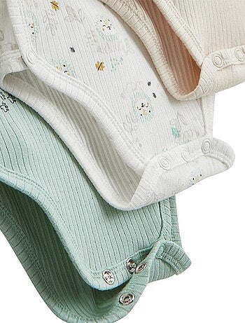 Lot de 3 bodies bébé côtelés manches longues ouverture croisée Kenya