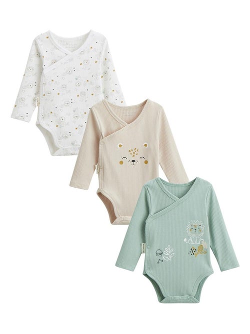 Lot de 3 bodies bébé côtelés manches longues ouverture croisée Kenya - Kiabi