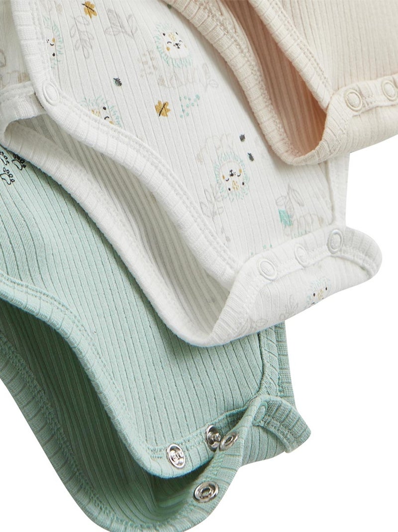 Lot de 3 bodies bébé côtelés manches longues ouverture croisée Kenya Beige - Kiabi