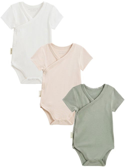 Lot de 3 bodies bébé manches courtes ouverture croisée Mini Rêve - Kiabi
