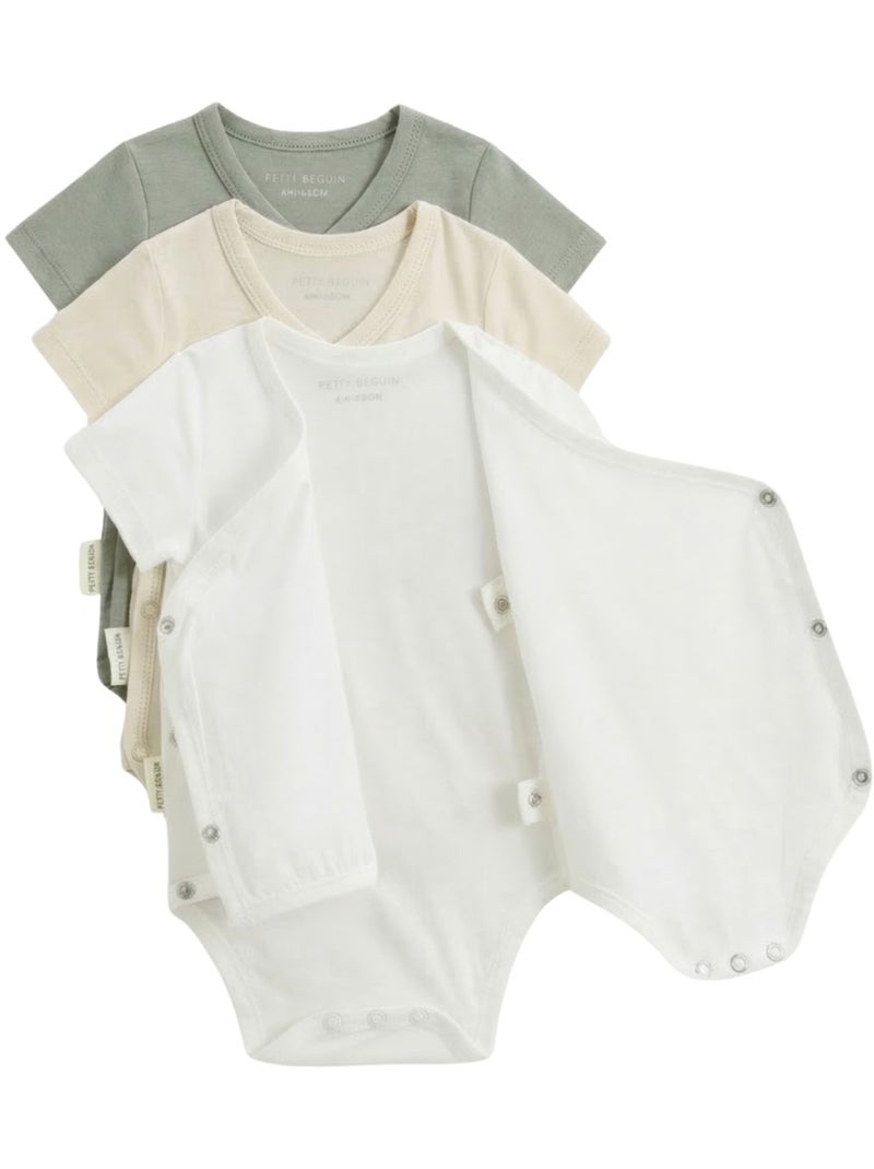 Lot de 3 bodies bébé manches courtes ouverture croisée Mini Rêve Ecru - Kiabi