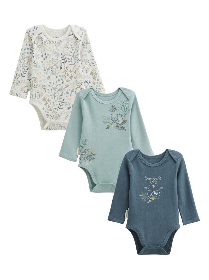 Lot de 3 bodies bébé manches longues Cacahuète Bleu - Kiabi