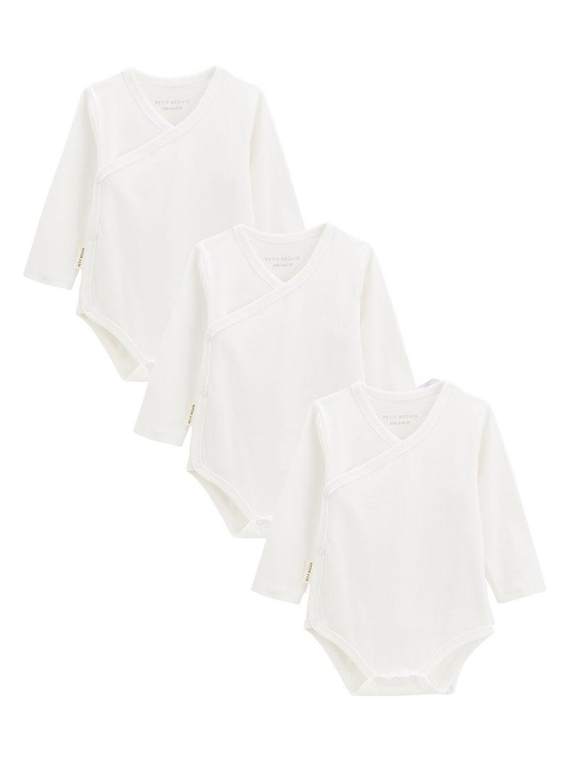 Lot de 3 bodies bébé manches longues croisés Blanc - Kiabi