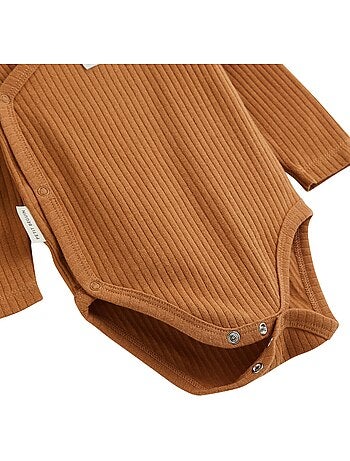 Lot de 3 bodies bébé manches longues ouverture croisée caramel